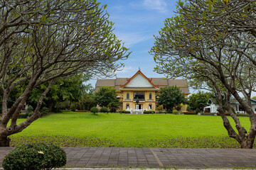The beautiful front yard of Nan national museum building, a attractive destination for tourist in Nan province, Northern of Thailand