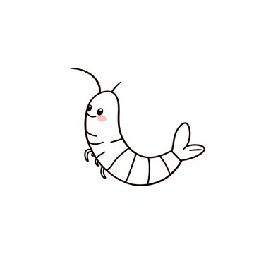 cute cartoon shrimp smiling white background