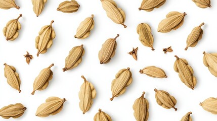 Mexican ground cardamom, top view, photorealistic spice texture, isolated on white background