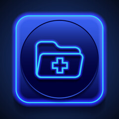 Fototapeta premium Medical or health record folder simple icon vector. Flat design. Blue neon style on button. With shadow