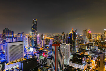 Night cityscape and high-rise buildings in Bangkok