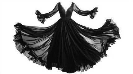 Black festive dress with sleeves, isolated on white --