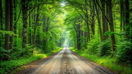 Obraz premium woodland path surrounded by lush greenery in the summer