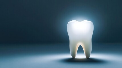 Artistic rendering of a tooth bathed in bright light, representing ultimate whitening, dental care, tooth brightness