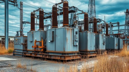 Obraz premium Large industrial power generator complex with professional documentation and scale