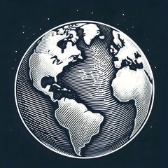 Globe, sketch engraving generative raster illustration. Black and white image.