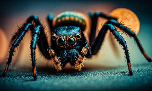A macro photo of a colorful jumping spider