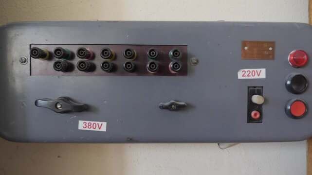 Retro Electrical Panel With Buttons, Toggle Switches, Light Bulbs
