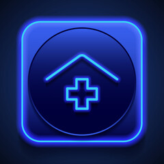 Clinic, hospital logo simple icon vector. Flat design. Blue neon style on button. With shadow