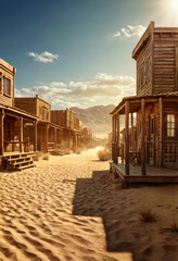 Western era. Old building on the street. Generative AI