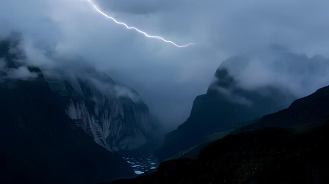 Lightening storm over a mountain region