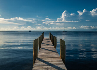 Boat dock on the Florida Bay and Gulf of Mexico side of Key Largo in the Florida Keys
