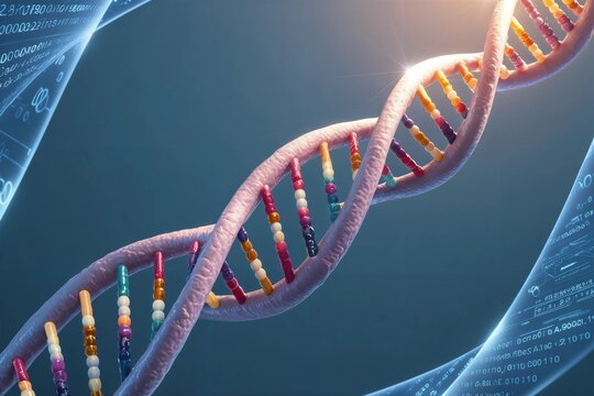 3D DNA Helix with Colourful Beads and Data Streams - Powered by Adobe