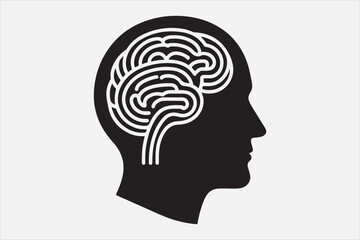 Silhouette of a human head brain  outlined