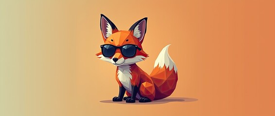 Fox in color suit with sunglasses on a solid color background, vector art, digital art, faceted, minimal, abstract, geometric. 