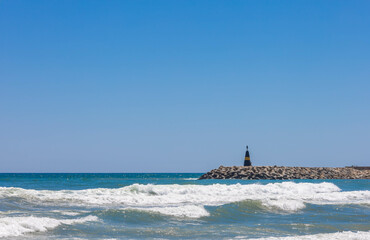 Naklejka premium View of the pier of Benalmádena from La Carihuela, Torremolinos, Costa del Sol.