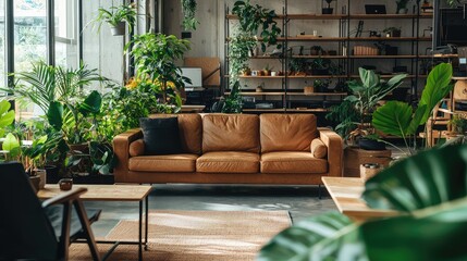 Inviting Office Lounge with Natural Plants and Comfort