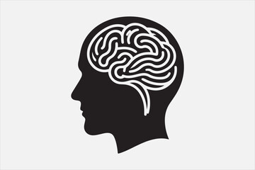 Silhouette of a human head brain  outlined