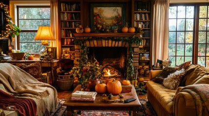 Cozy Autumn-Themed Living Room Decoration