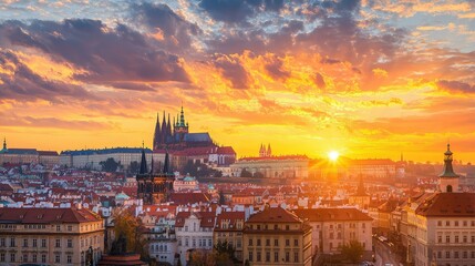 Fototapeta premium Breathtaking Summer Sunset Over Historic European City
