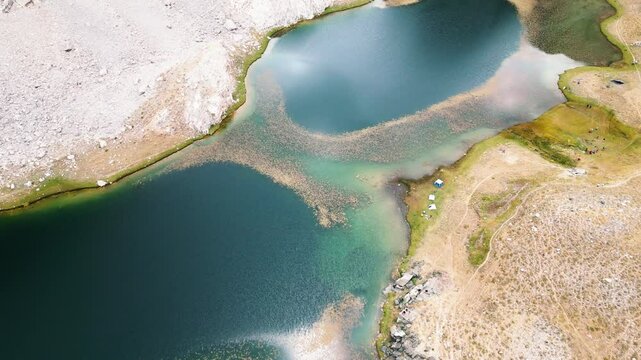Aerial secret lake hidden in the mountains waiting for climbers who will camp outdoors - Karag&ouml;l - Bolkar Mountains