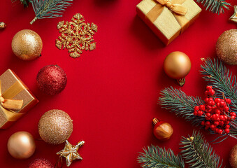 red textures with Christmas decorations