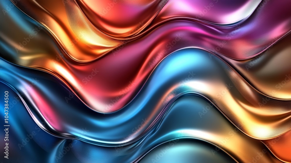 Sticker Colorful metallic waves flowing and creating abstract design