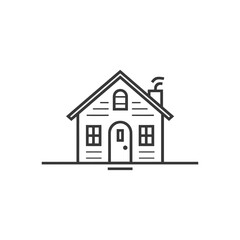 Fototapeta premium Line Drawing of a Small House with a Chimney and a Door