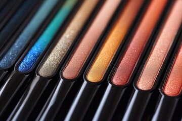 Naklejka premium Close-up of Glittery Eyeshadow Palette with Multiple Colors