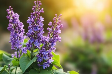 Fototapeta premium Close-up of Lilac Flowers in Bloom with Soft Sunlit Background