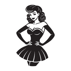 1950s Pin-Up Girl  silhouette  vector black color white background 