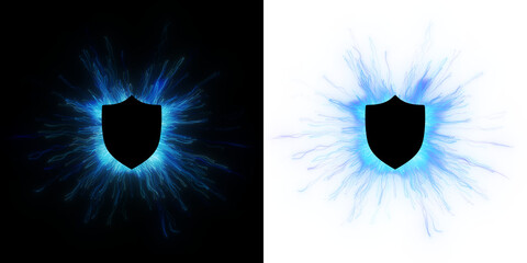 powerful, glowing shield surrounded by a burst of blue energy, set against a black and transparent background. The image symbolizes protection, security, and strength. © Quardia Inc.
