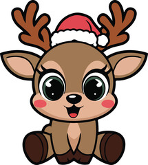 Cute Christmas reindeer with a rabbit vector illustration