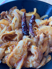 Spicy pork rice menu Two dried chilies