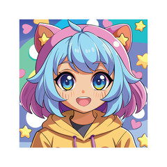 Fototapeta premium Cute chibi girl standing cartoon logo hand drawn art illustration