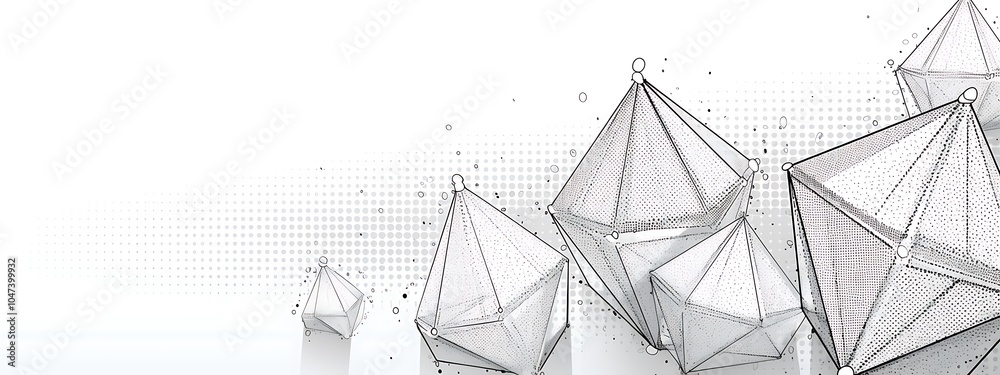 Poster Abstract 3D geometric shapes on a white background with a dotted pattern.