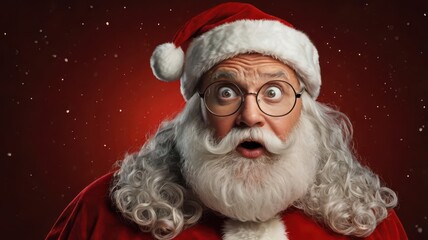 Surprised Santa Claus with wide eyes and open mouth, Christmas Holiday Concept