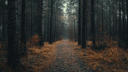 Fototapeta premium Serene Forest Pathway Through Tall Trees