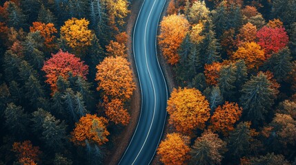 Winding Road Through Autumn Forest Aerial View   Fall Foliage  Nature  Landscape
