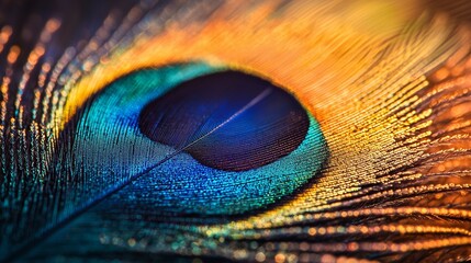 Obraz premium Peacock Feather Close Up Macro Photography Colorful Bird Plumage Texture