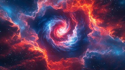 Vibrant cosmic nebula with swirling red and blue clouds in deep space - made with Generative AI