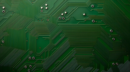 Close-Up of a Green Printed Circuit Board: Showcasing Intricate Design and Electronics Technology