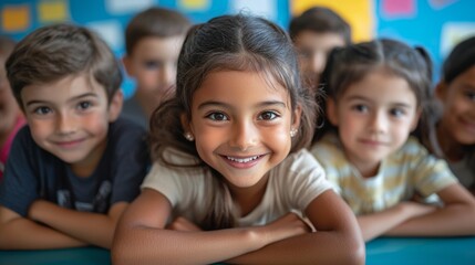 Fototapeta premium Happy Children Smiling in Classroom Education School Kids Friends Group Learning