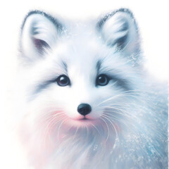 Fototapeta premium 흰 배경, 북극여우, 파스텔화 (White background, Arctic fox, pastel painting)