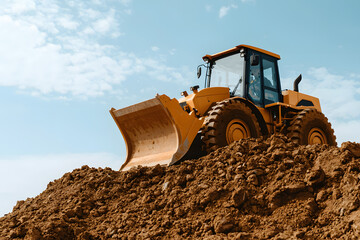 Fototapeta premium Excavator on a Construction Site: Essential Heavy Machinery for Earth Moving and Site Preparation