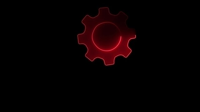 Neon line Setting gear circle icon glowing neon color animation black background. 