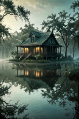 Obraz premium Stilt house over a lake