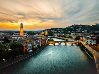 Obraz premium Aerial drone photo of the city of Verona in Italy.