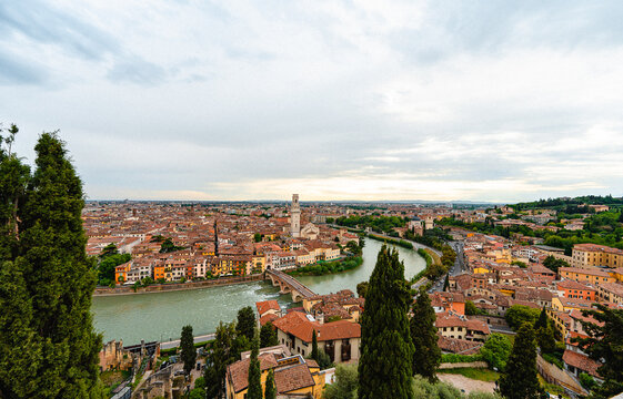 Aerial drone photo of the city of Verona in Italy.