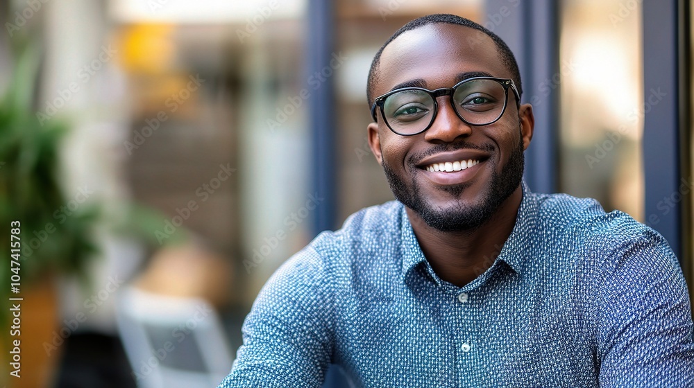 Poster Smiling Man with Glasses in Casual Setting